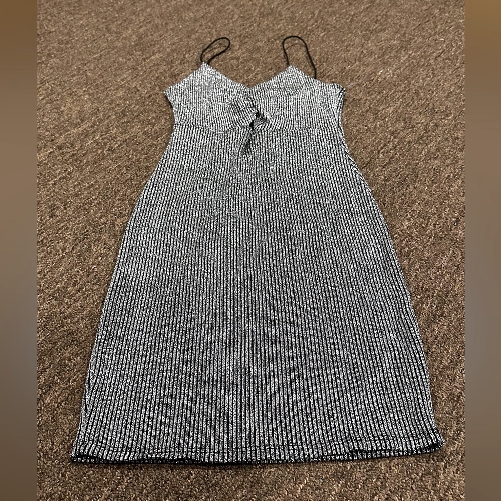 EUC Chocolate Junior L Silver glittery party evening dress spaghetti strap mini